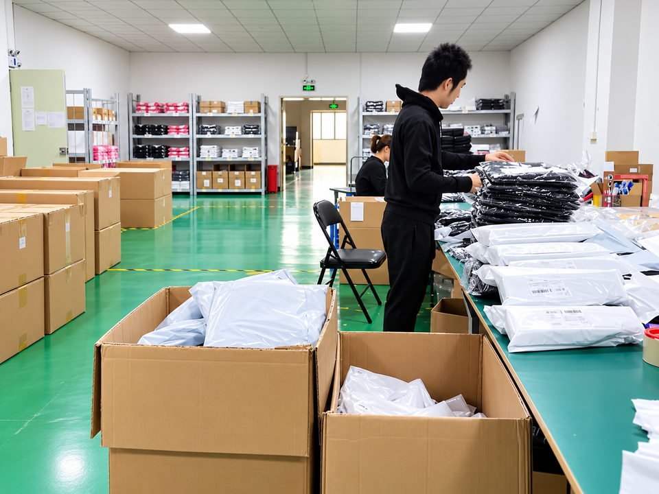 DOWCH warehouse team packing ecommerce orders at a packing station