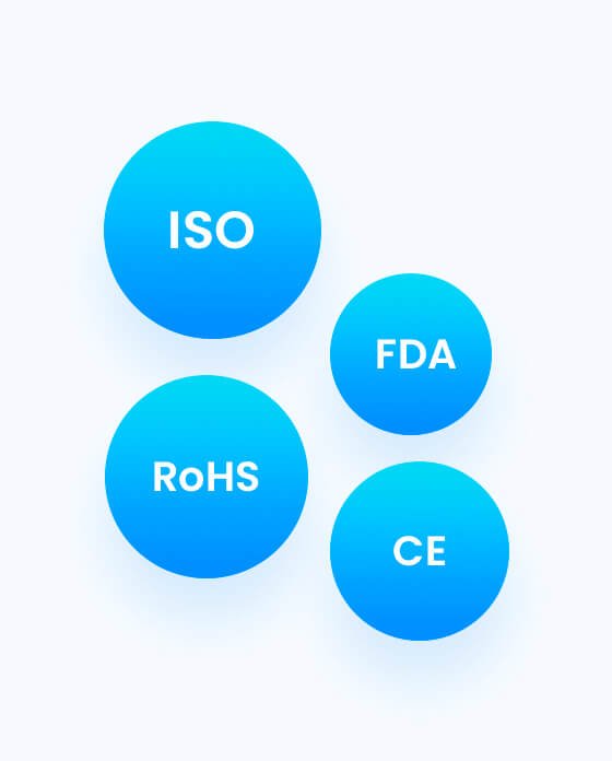 certifications including ISO, RoHS, FDA, CE